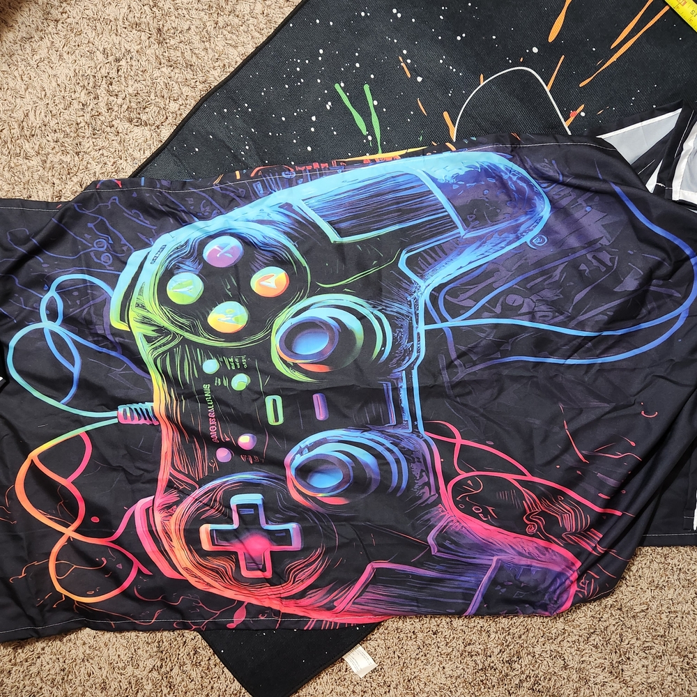 Colorful Gaming Controller Mat And Curtains Bundle - Picture 6 of 9